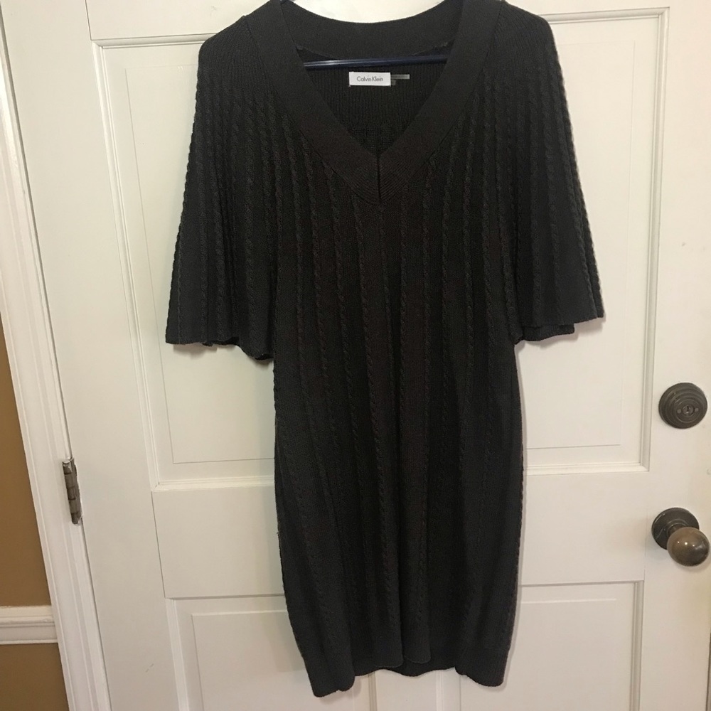 Calvin Klein Grey Cable-Knit Sweater Dress Sz M